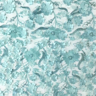 qualidade  Beautiful viable elegant blue flower pattern mesh 3d laser lace embroidery fabric for women dress fábrica